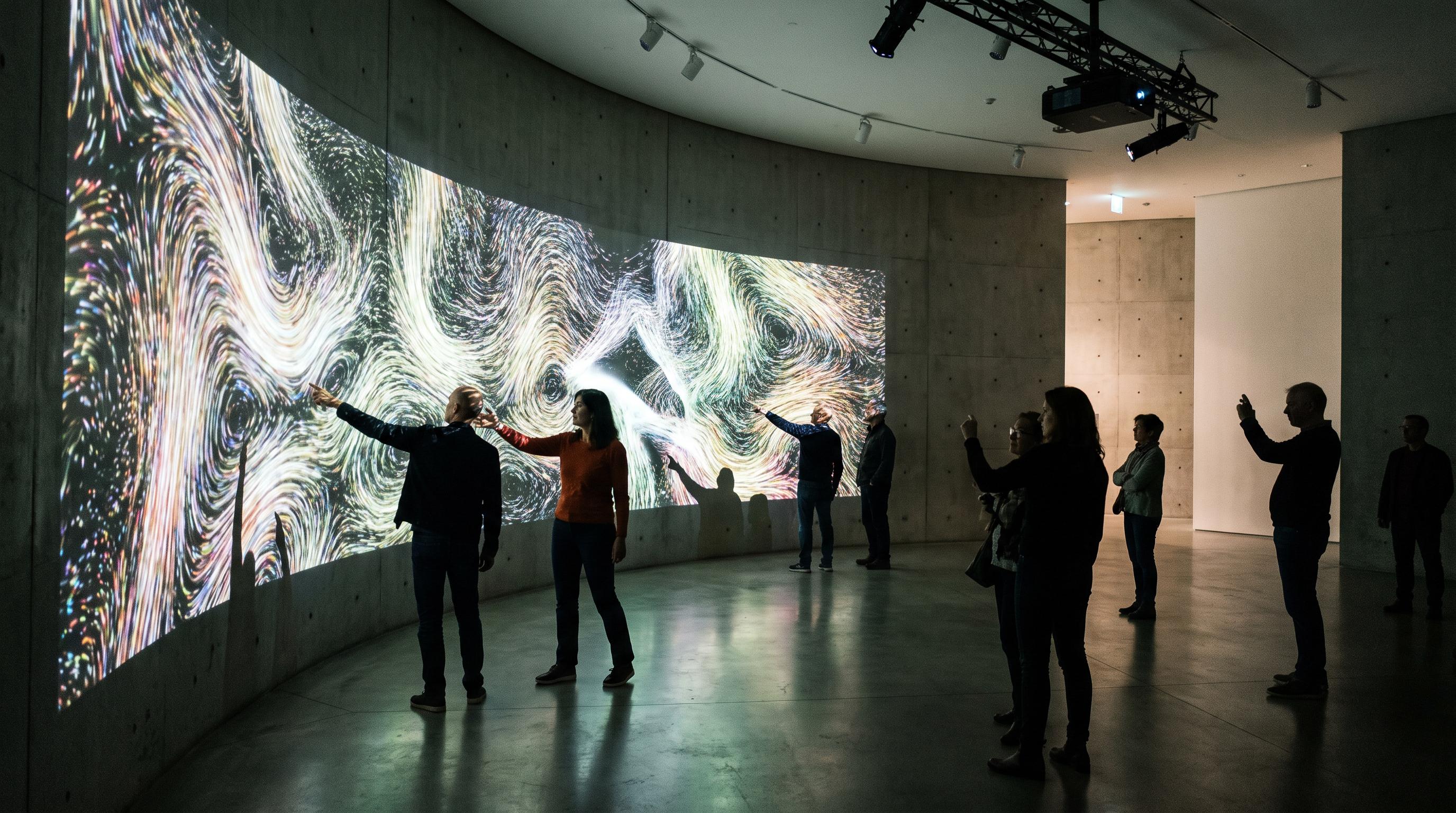 Museum gallery with projector showing interactive art Museum gallery with projector showing interactive art