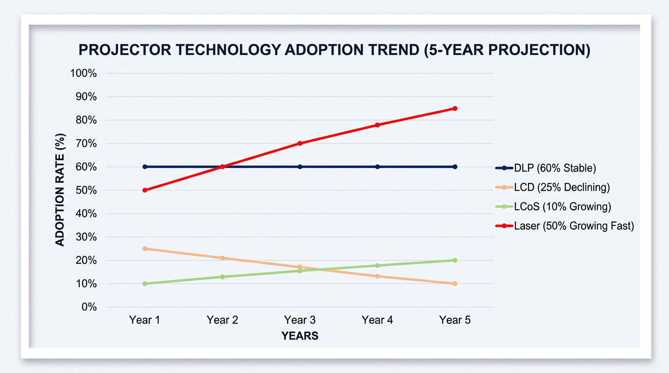 Projector technology adoption trend line chart the model regional shipment volume map