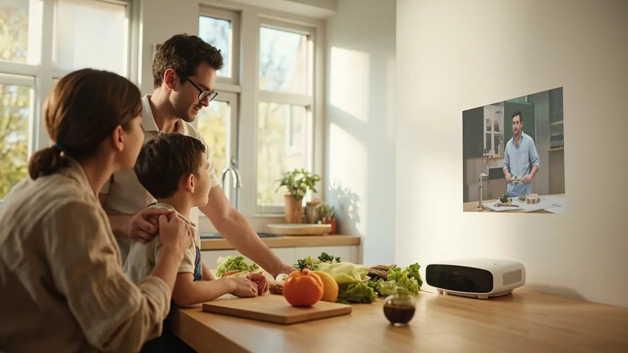 Smart projector in modern kitchen